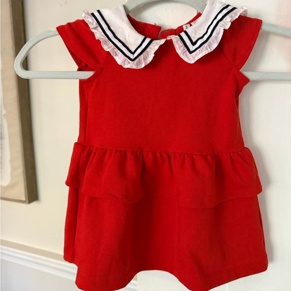 Janie and Jack Red Dress with White and Black Collar 6-12 months babygirl